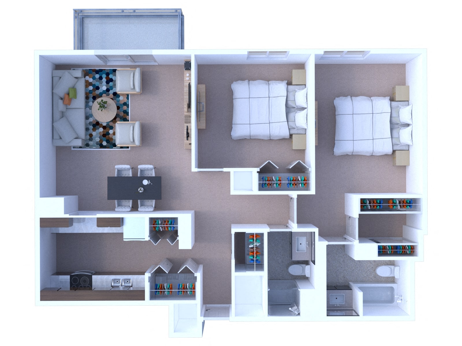 Floor plan for 2 beds, 2 baths, 1200 sqft